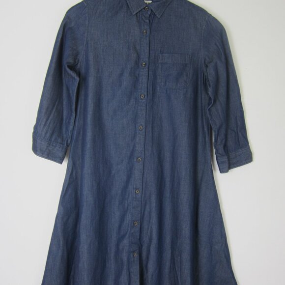 NEW Uniqlo Womens S Dark Wash Navy Blue Denim Shirt Dress Midi 100% Cotton - Picture 7 of 8